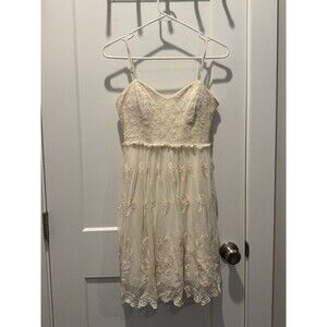 Jodi Kristopher Womens Ivory Lace Dress Spaghetti Strap Floral Mesh Mini  Estilo